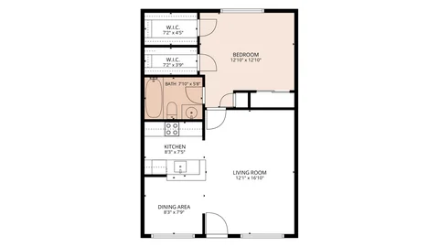Plano de Parkaire de 1 recámara en Parkaire & Parkwood Apartments en Garland, TX — 1 rec. · 1 baño, 650 pies²