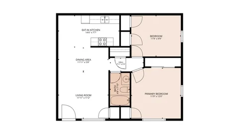 Plano de Parkaire de 2 recámaras en Parkaire & Parkwood Apartments en Garland, TX — 2 rec. · 1 baño, 832 pies²
