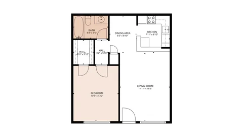 Plano de Parkwood de 1 recámara en Parkaire & Parkwood Apartments en Garland, TX — 1 rec. · 1 baño, 650 pies²